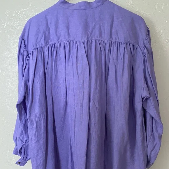 Ichi Antiquites Linen Lavender Poet Blouse made in Japan - Picture 2 of 4